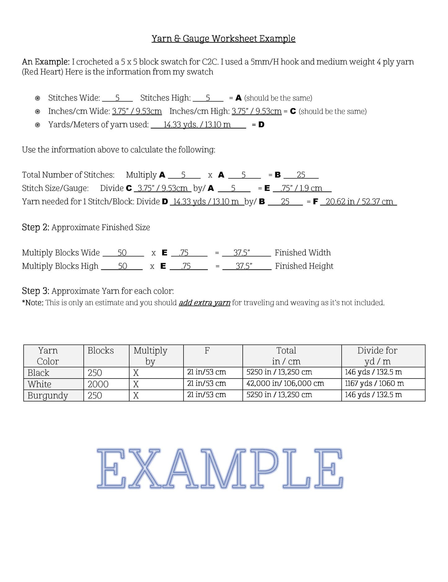 Crochet Pattern Includes Metric Standard Imperial Gauge Chart to find size of project based on gauge