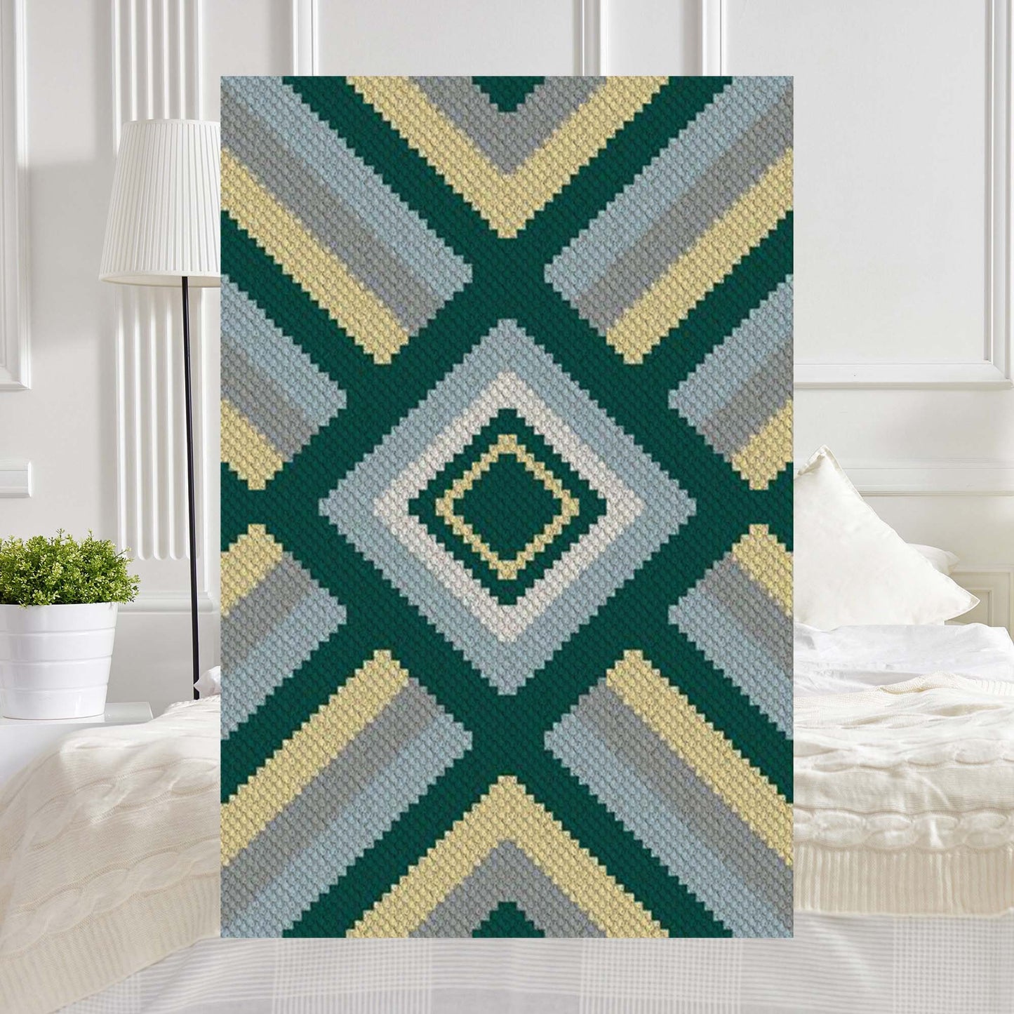 Concentric diamond ripples in teal, seafoam, slate, gray, and cream representing ocean waves
