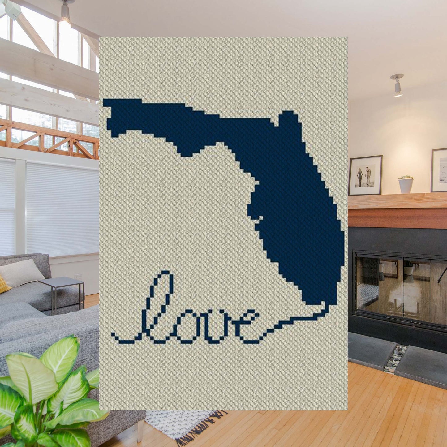 Two-color C2C heart-shaped motif with Florida outline silhouette