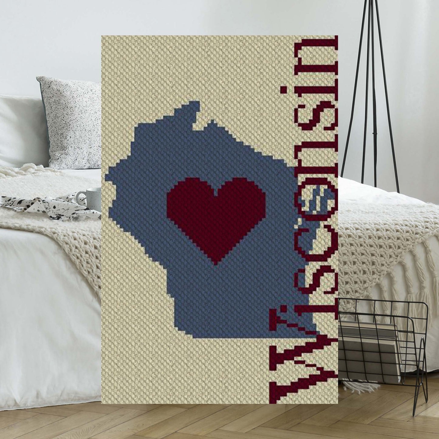 Wisconsin outline with heart in yarn blocks