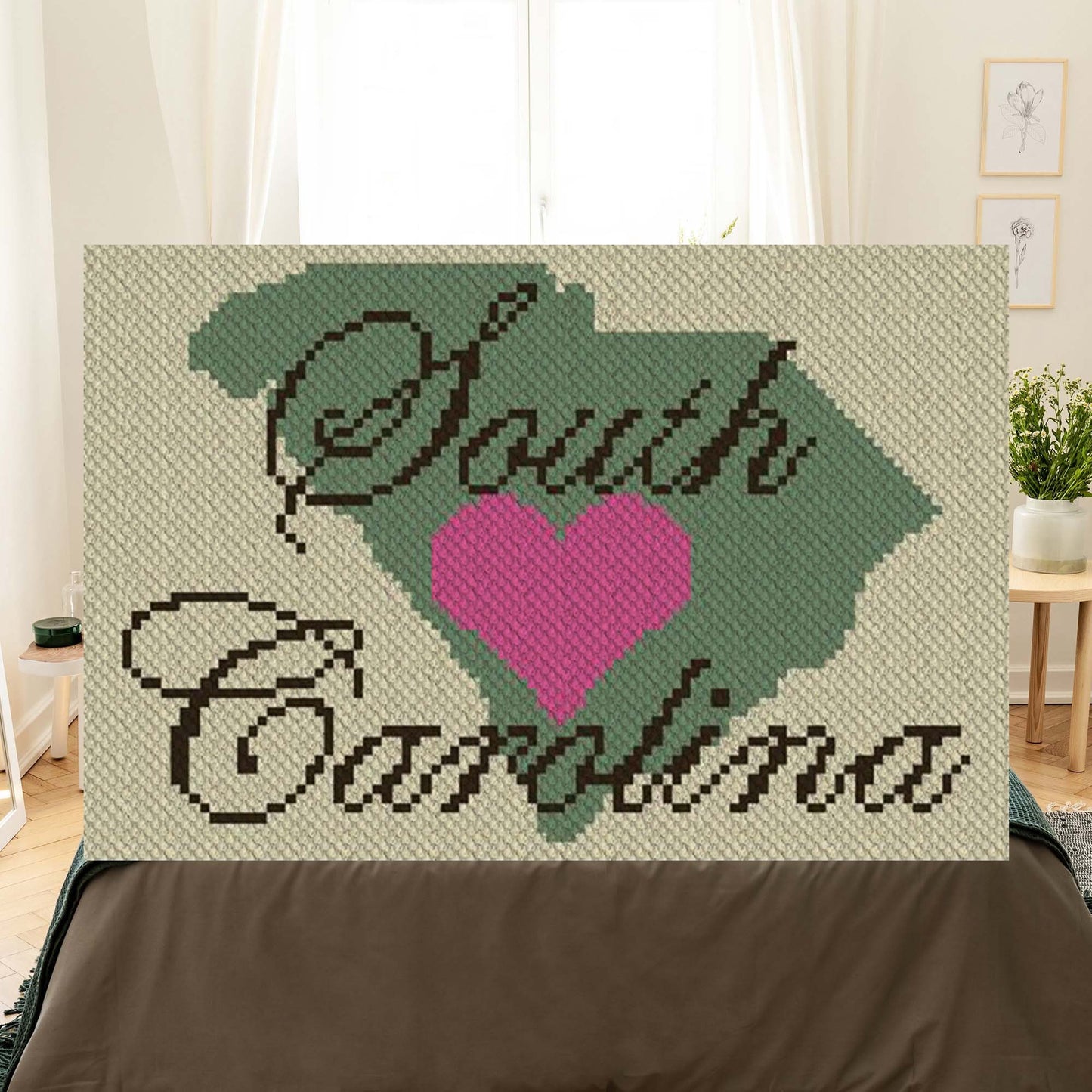 South Carolina outline with heart in yarn blocks