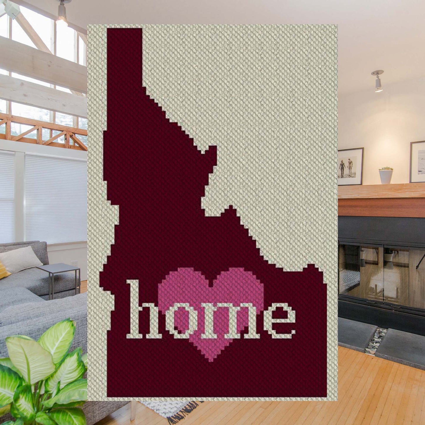 Idaho state outline in contrasting yarn blocks