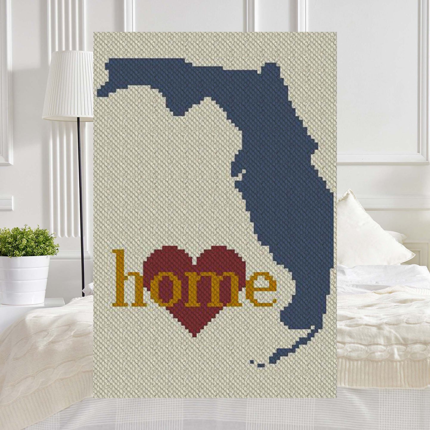 Corner-to-corner Florida state silhouette in vibrant yarn blocks