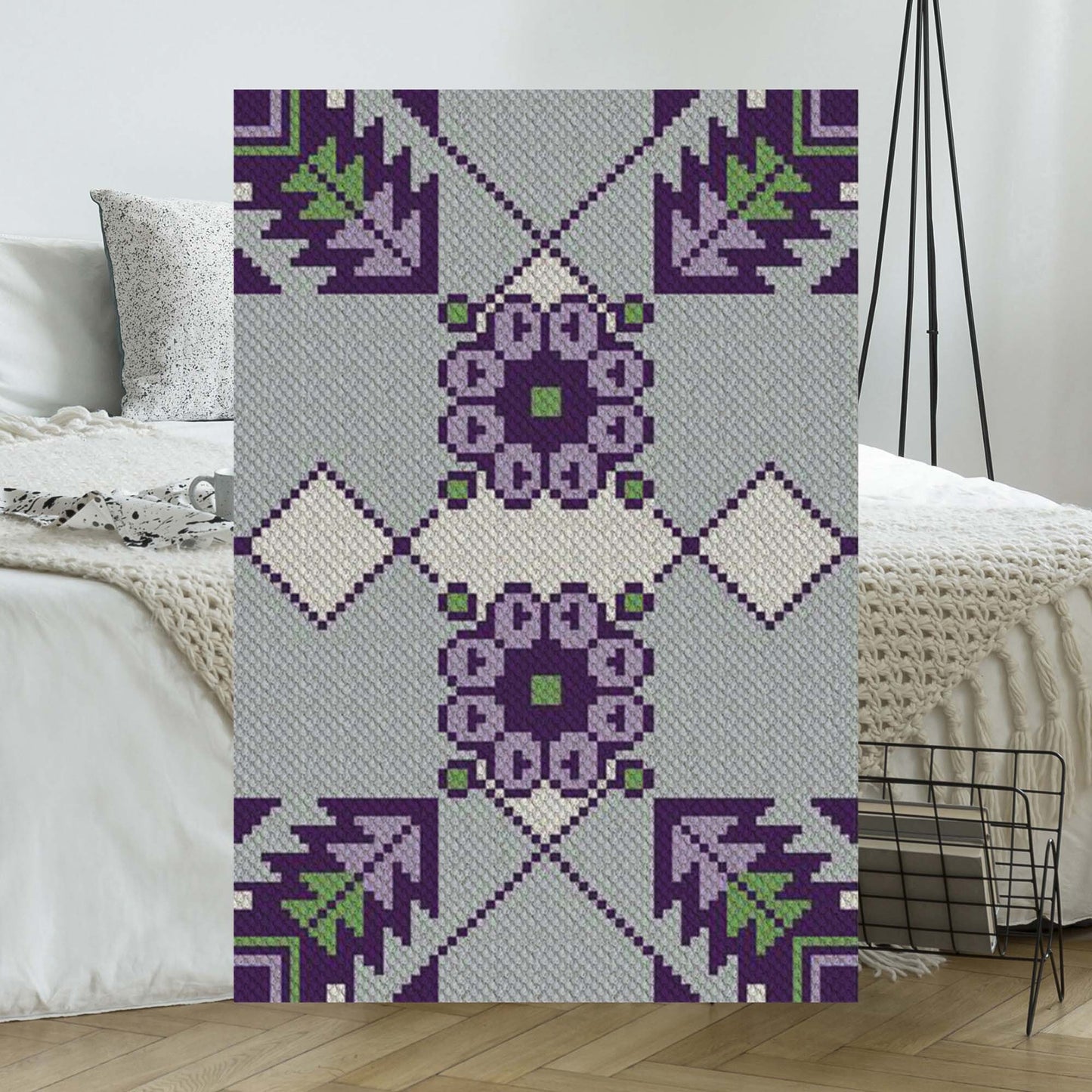 Charmed Life C2C crochet pattern🧶floral and geometric 5-color blanket design