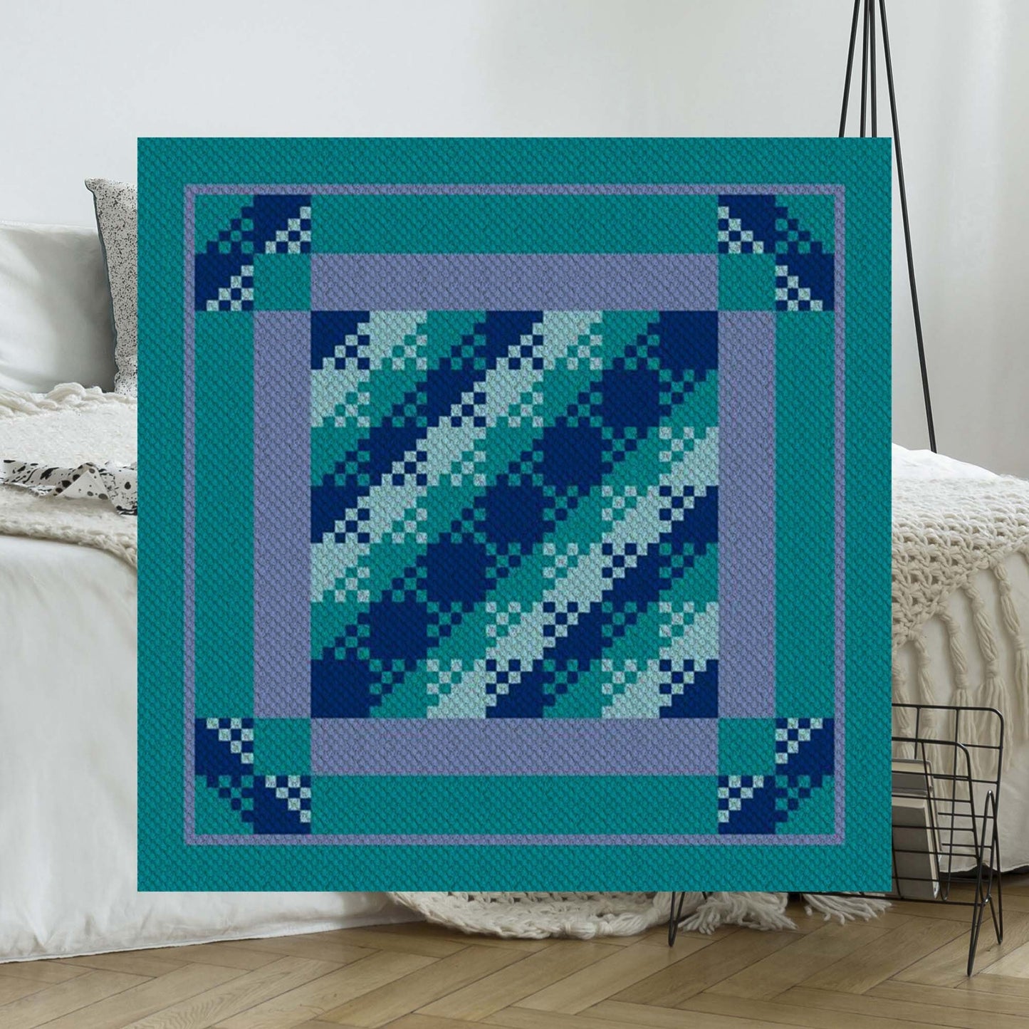 Bippity Boop C2C crochet pattern🧶geometric diagonal lapghan with graphghan chart