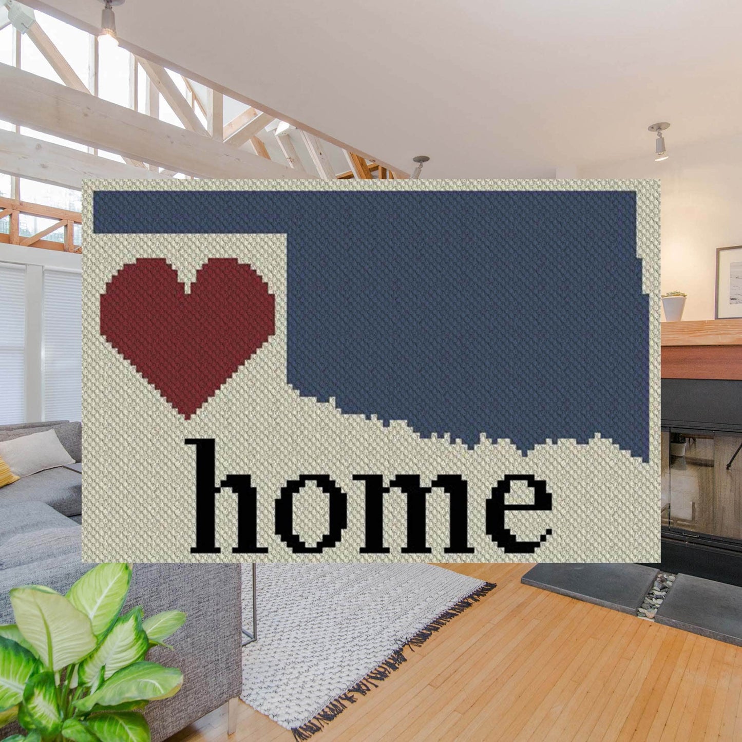 Pixel-art Oklahoma outline in four yarn colors