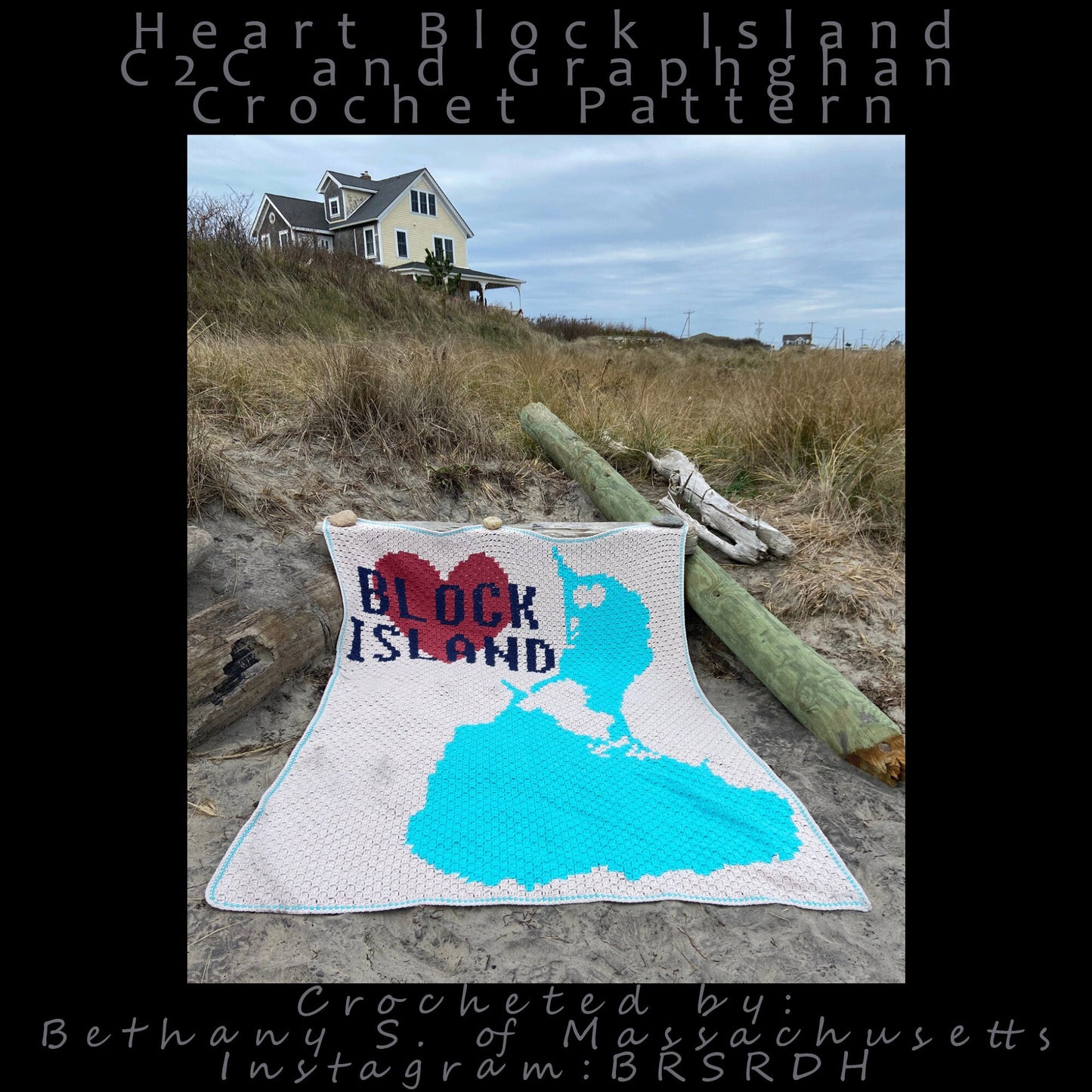 Pixel-art Block Island outline with a centered heart, rendered in corner-to-corner and Graphghan blocks