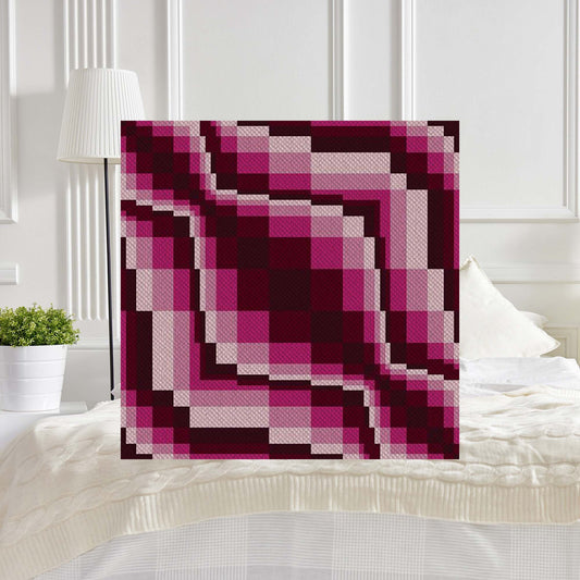 Stylized diamond grid in magenta, rose, and burgundy representing rhododendron petals