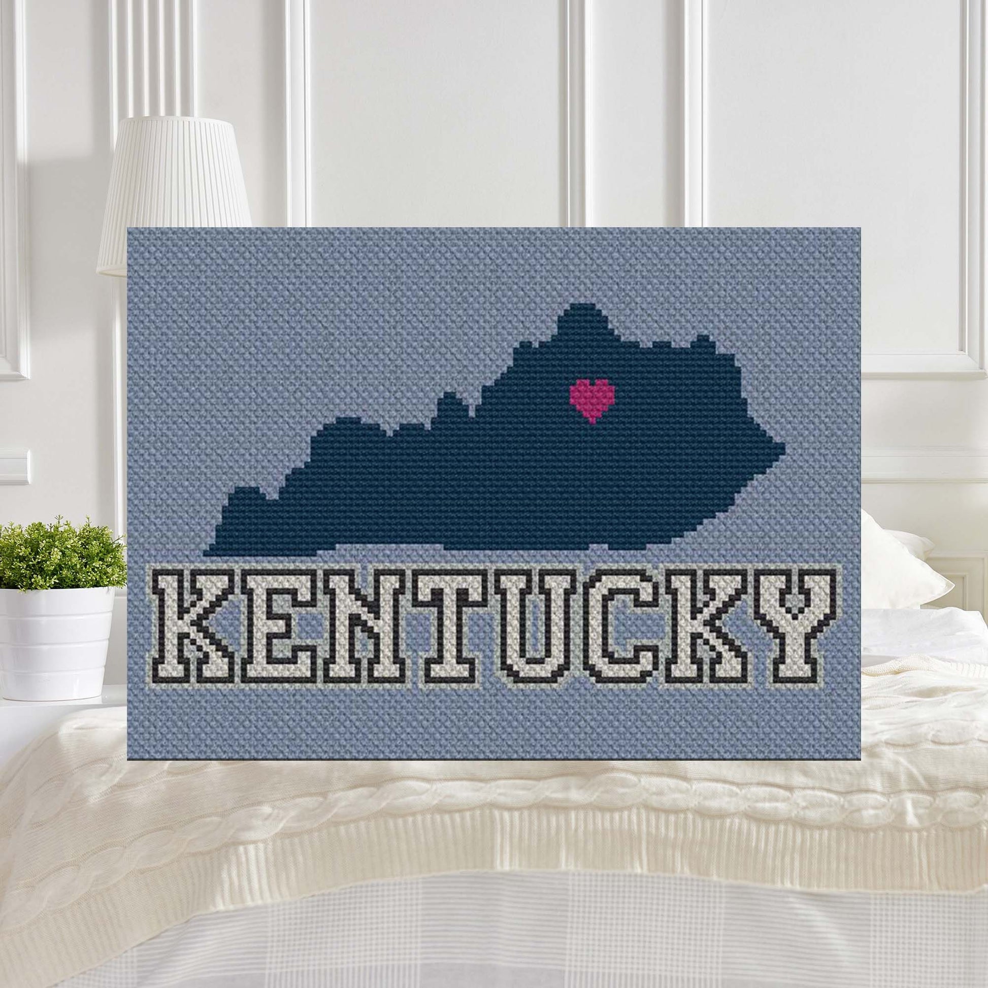 Stylized Kentucky landscape with racing stripes, horse silhouette, and state motifs in six vibrant colors
