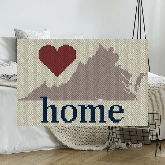Pixel-art Virginia state outline in four coordinating yarn blocks