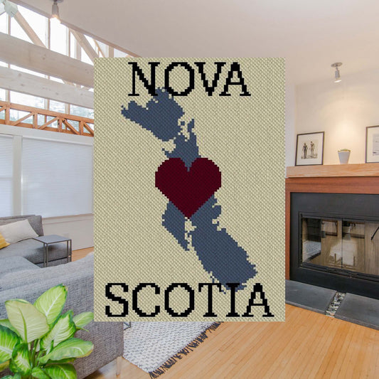 Heart Nova Scotia Twin Taller C2C Afghan Crochet Pattern