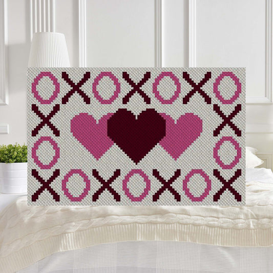 Hugs Kisses & Hearts Afghan C2C Crochet Pattern